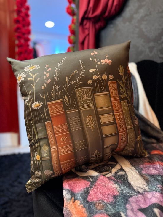 Floral Bookish Throw Pillow