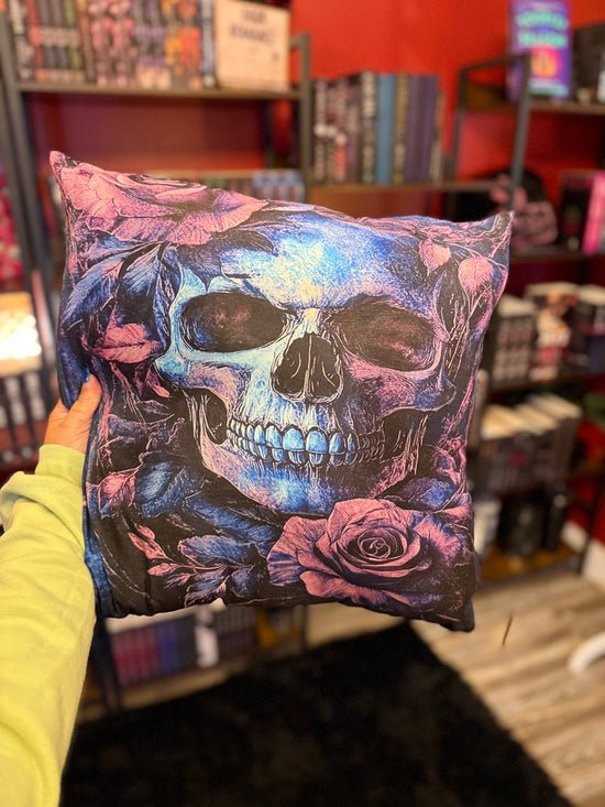 Purple Rose & Skull Throw Pillow